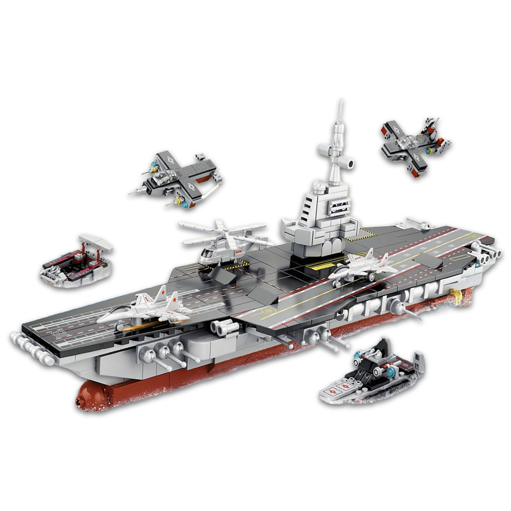 WULOBOOI WW2 aircraft carrier model assembly highlights detailed components for a vivid desk display.