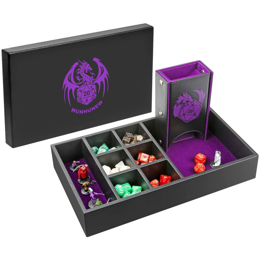 Wunhunew DND dice-tray-tower-four-in-one: compact, portable RPG setup.