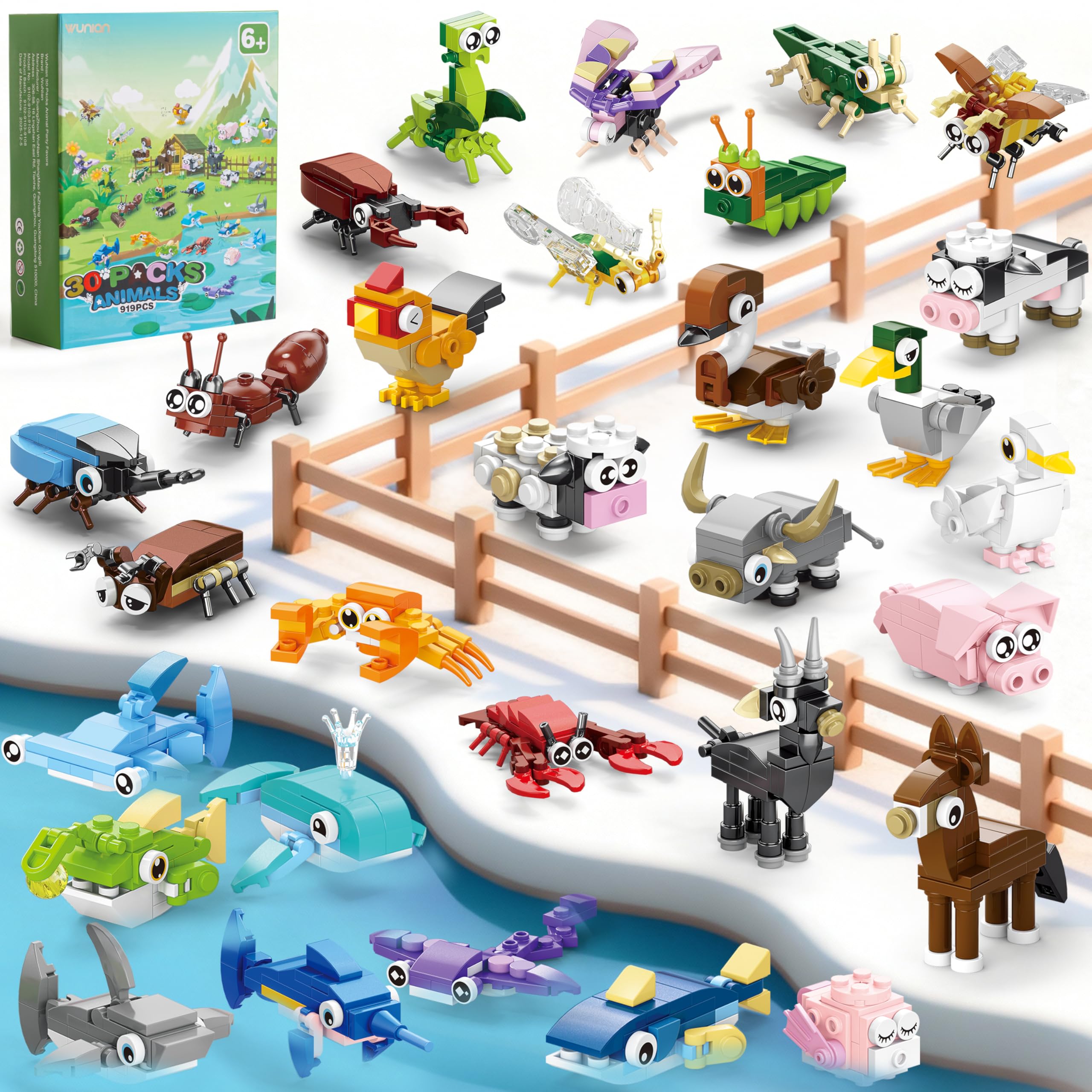 WuNian 30-pack ocean animal blocks for engaging party activities.