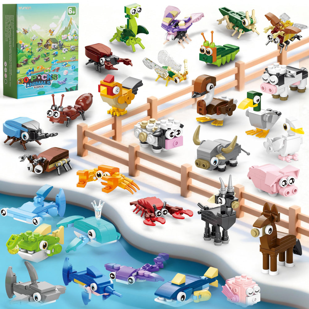WuNian 30-pack ocean animal blocks for engaging party activities.