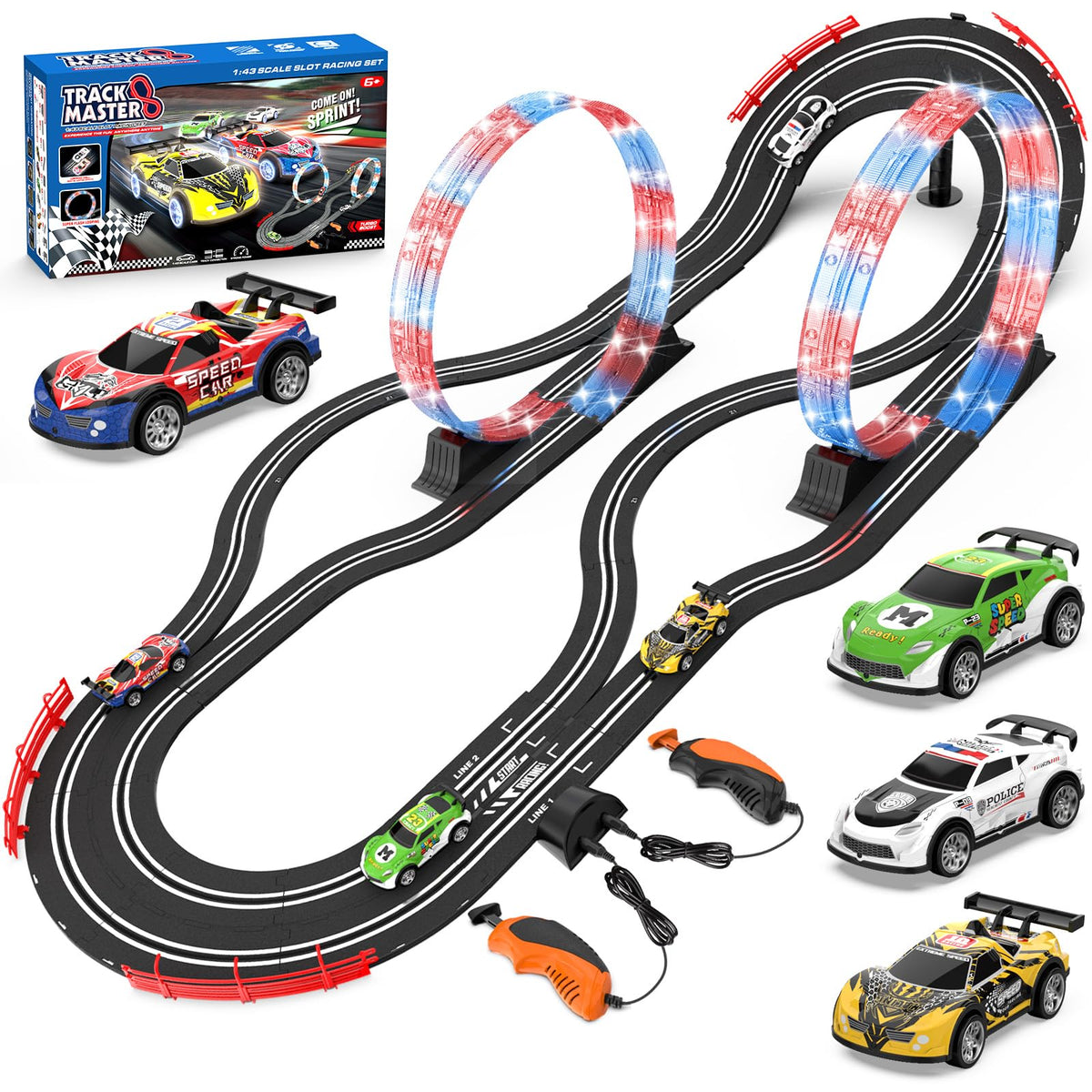 Wupuaait 2-in-1 slot car track overview showing family-friendly racing setup.