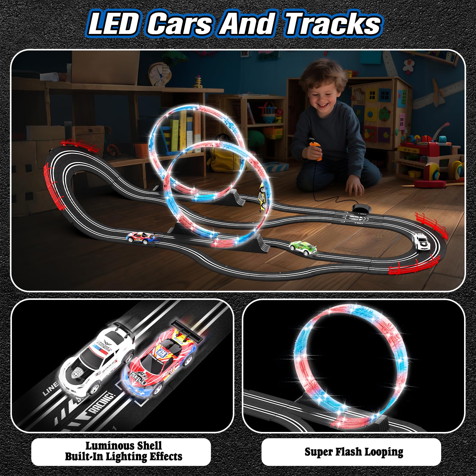 Wupuaait circular overpass with LED accents for dynamic racing visuals.