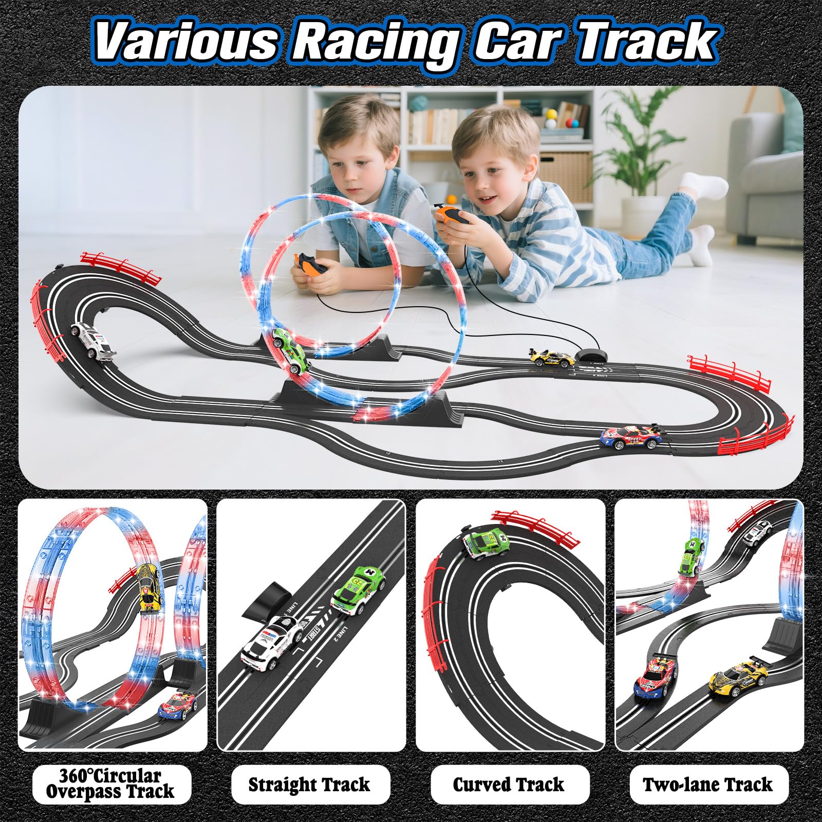 Wupuaait LED flash effects heighten on-track excitement during laps.