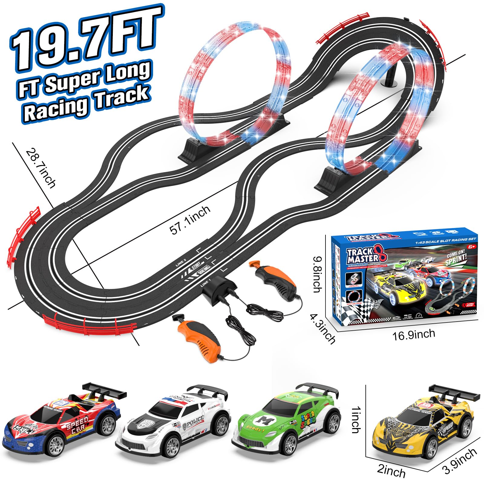 Wupuaait track length 19-7ft enables longer, uninterrupted racing sessions.
