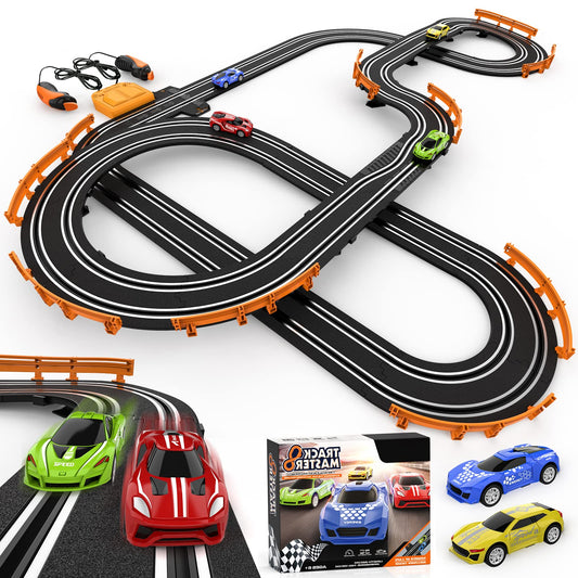 Wupuaait slot car track with straight and S-track for immersive home racing.