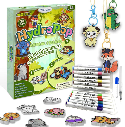 WurLoo Aqua Puffs 3D Animals kit box invites quick, mess-free creativity for kids.