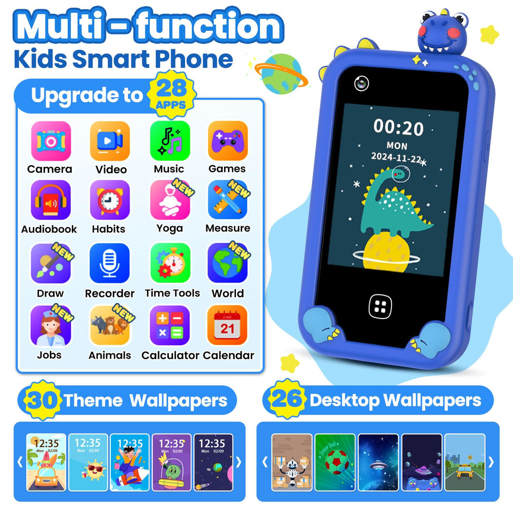 Wuszhor kids smart phone blue back view with durable design for daily use