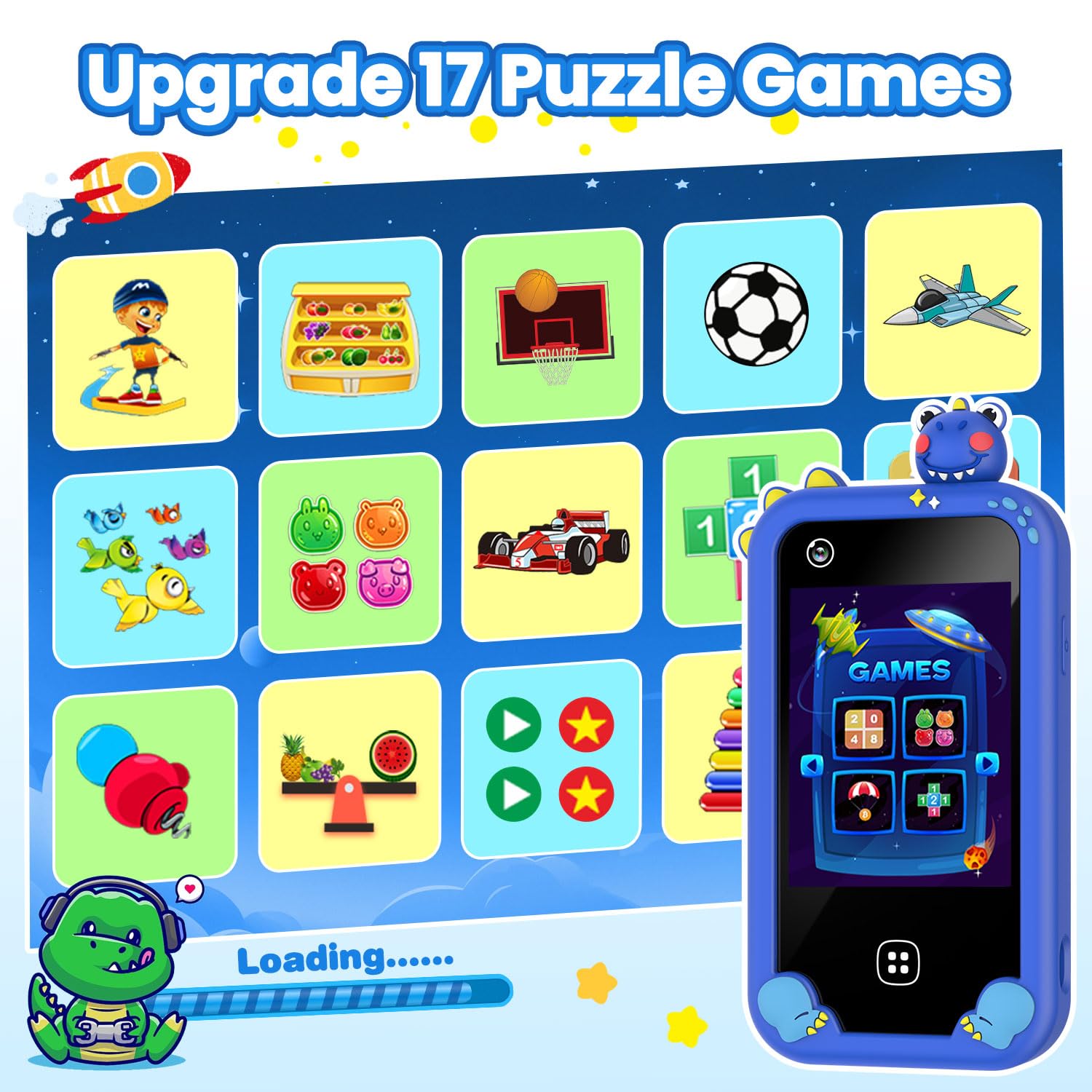 Wuszhor kids smart phone screen content with interactive apps and games