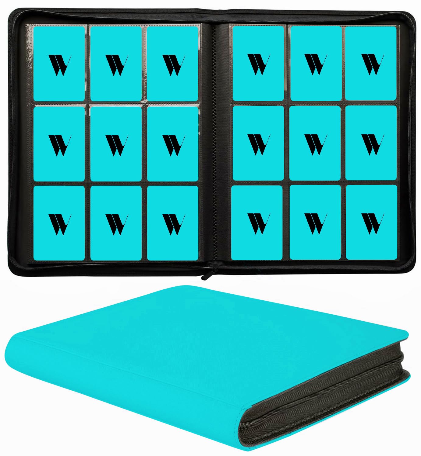 WUTONMU Premium 9-Pocket Binder front view with teal PU leather for organized card storage