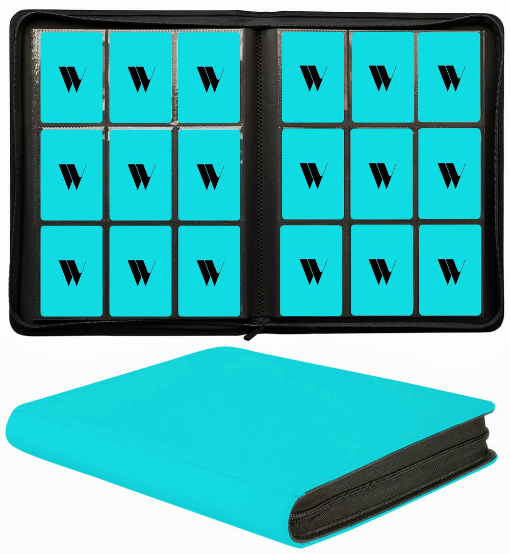WUTONMU Premium 9-Pocket Binder front view with teal PU leather for organized card storage