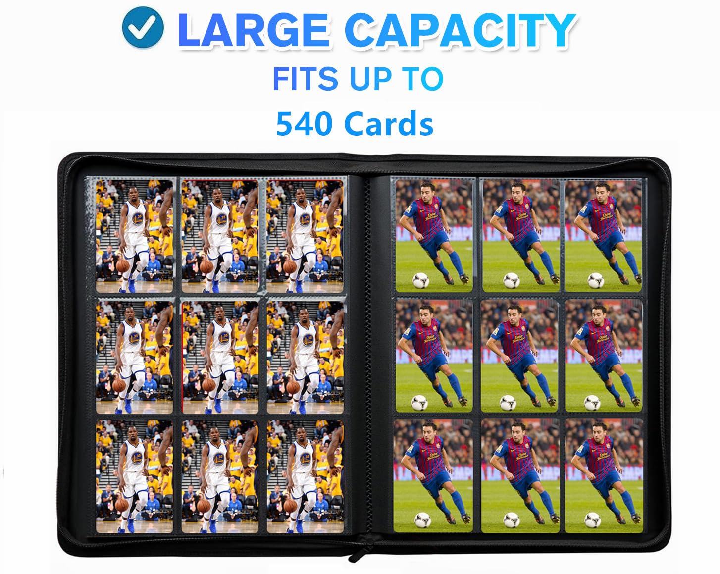 WUTONMU binder open to reveal wide middle section for easy card handling