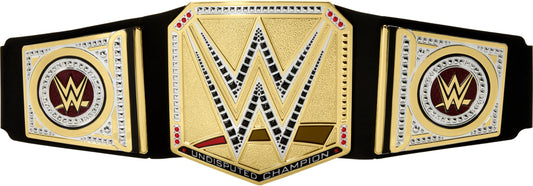 WWE Championship Title belt close-up shows authentic leather-like texture for immersive role-play.