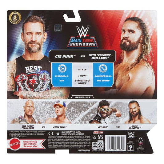 WWE CM Punk & Seth Rollins main event 2-pack packaging showcasing authentic branding