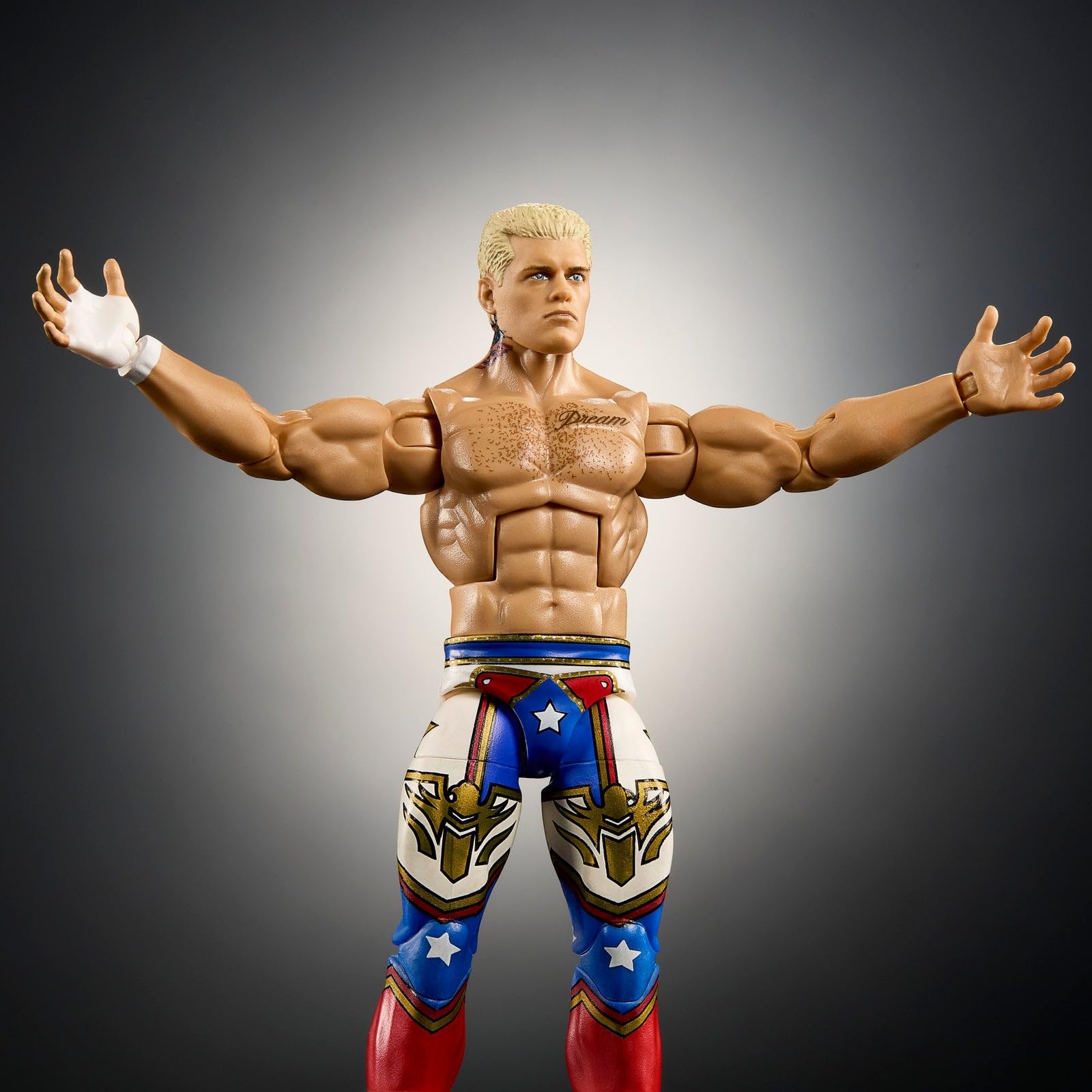 WWE Cody Rhodes figure shown with packaging to attract collectors at display