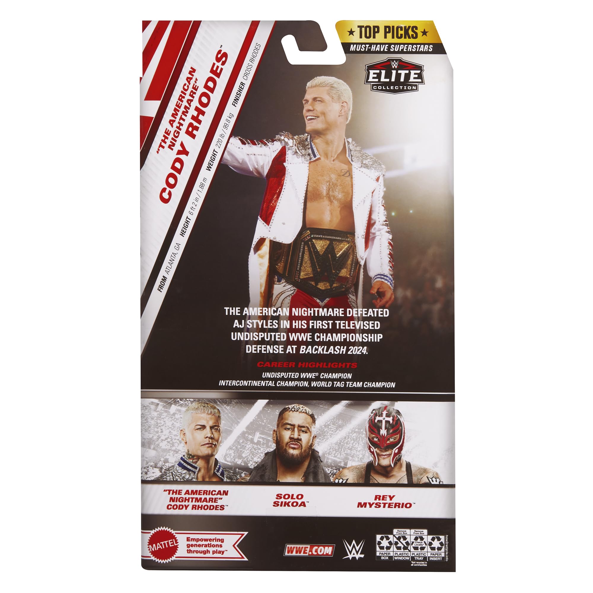 WWE Cody Rhodes (RWB) Elite Top Picks 2025 Wave 4 extra hands and accessories for posing.