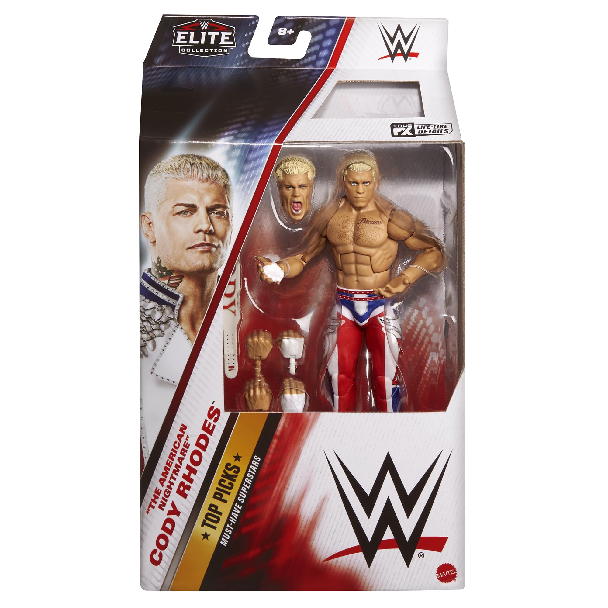 WWE Cody Rhodes (RWB) Elite Top Picks 2025 Wave 4 two headscans for versatile posing.