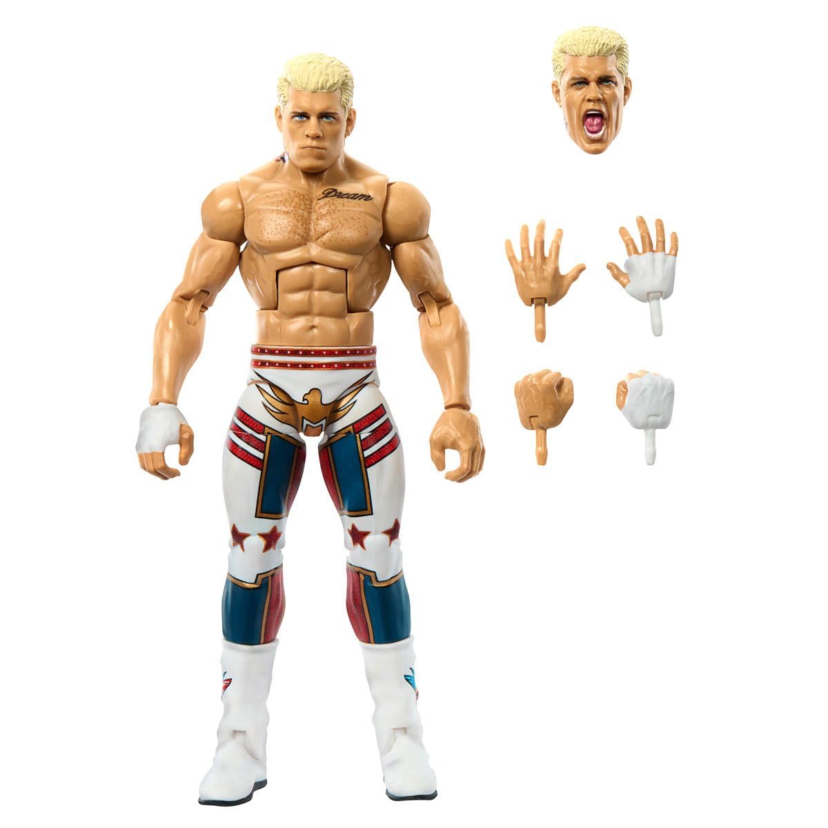 WWE Cody Rhodes figure back view highlighting authentic branding