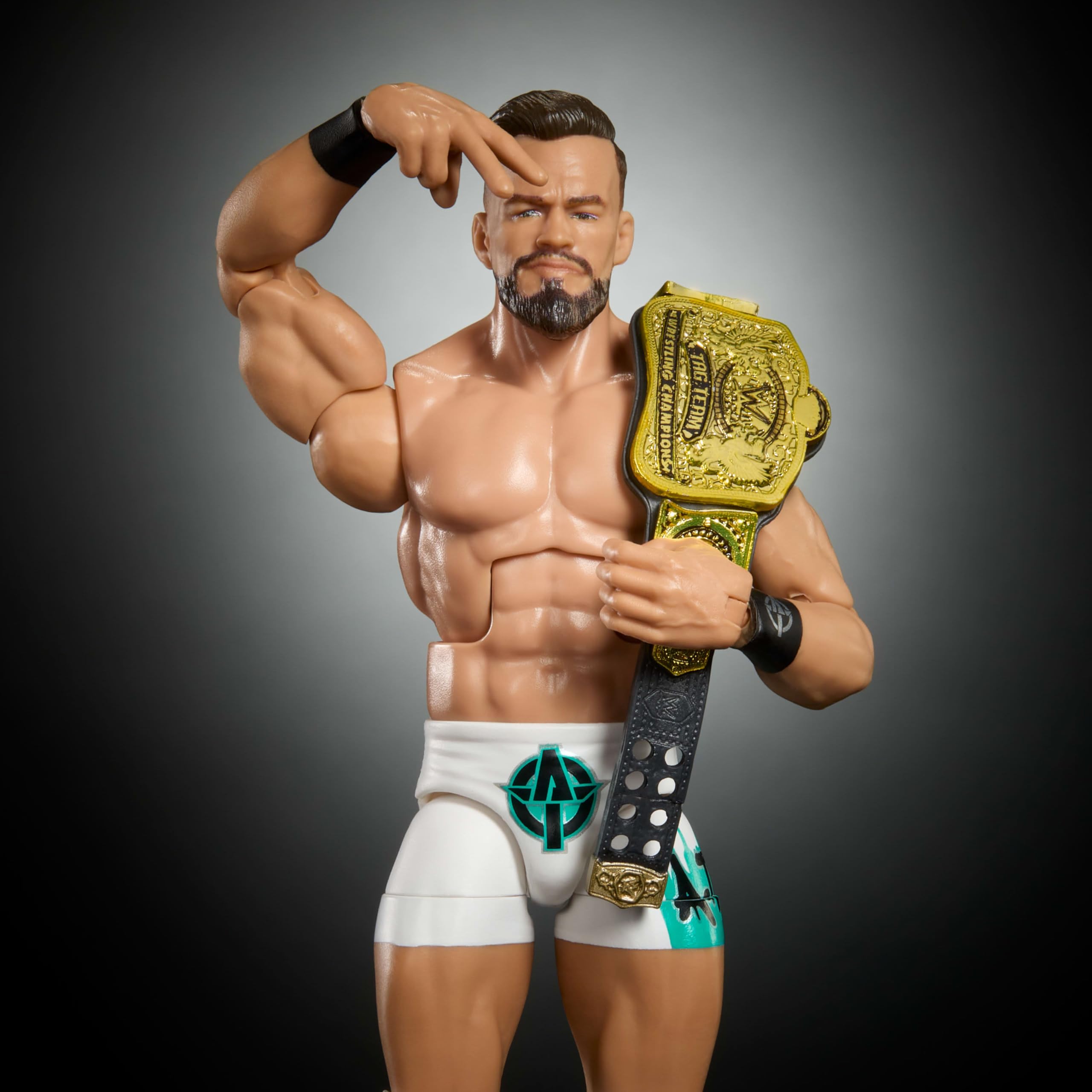 WWE Mattel Elite Austin Theory figure swappable hands enable varied match poses