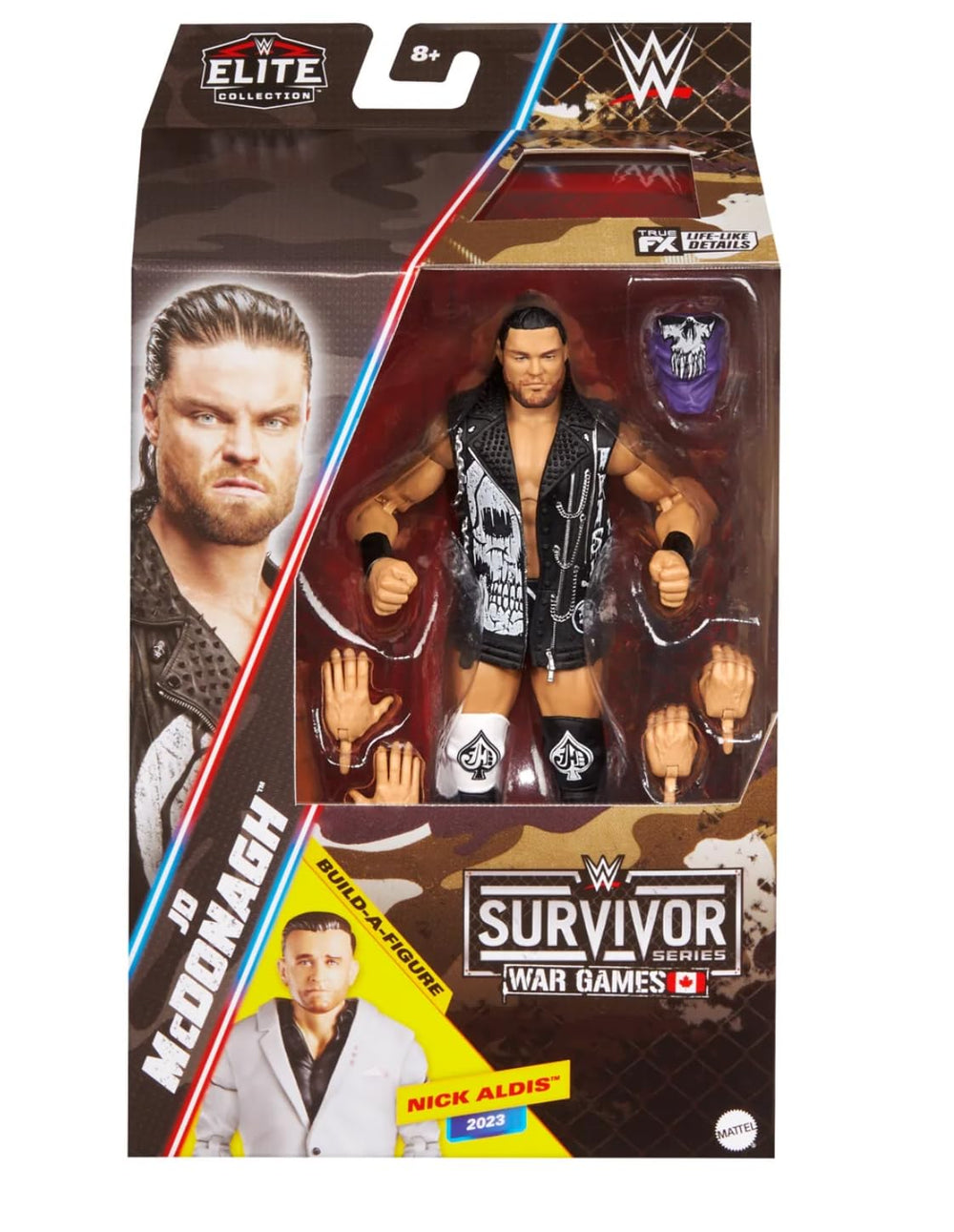 WWE JD McDonagh Elite Survivor Series 2025 figure front view with authentic headscan for display