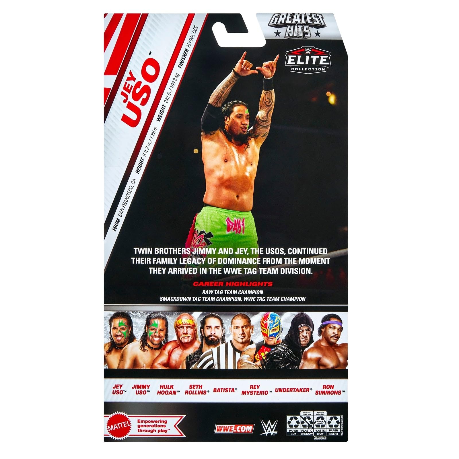 WWE Jey Uso Elite Greatest Hits 7 cutaway shirt with Usos illustration.