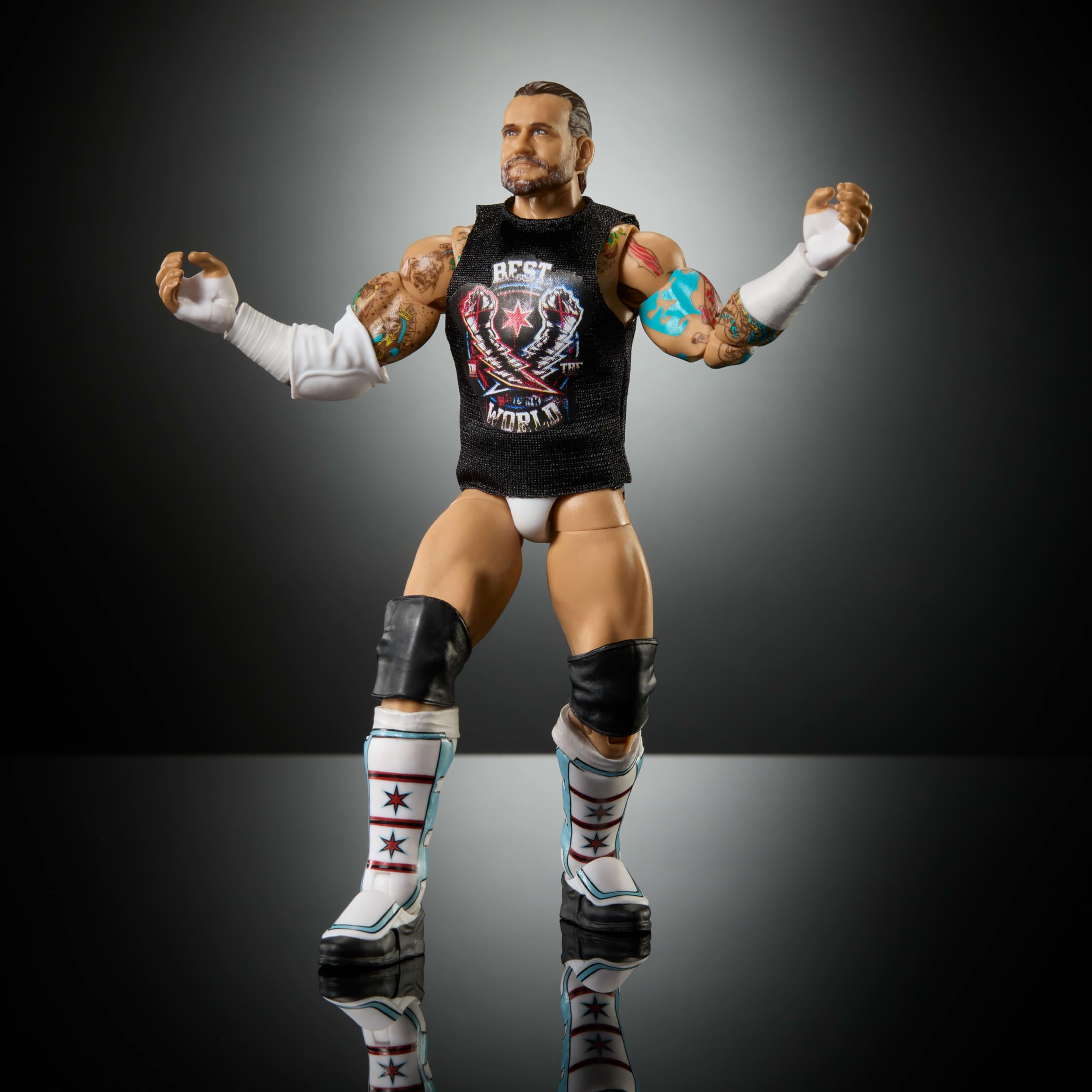 WWE Mattel Elite CM Punk posing for display and collection.