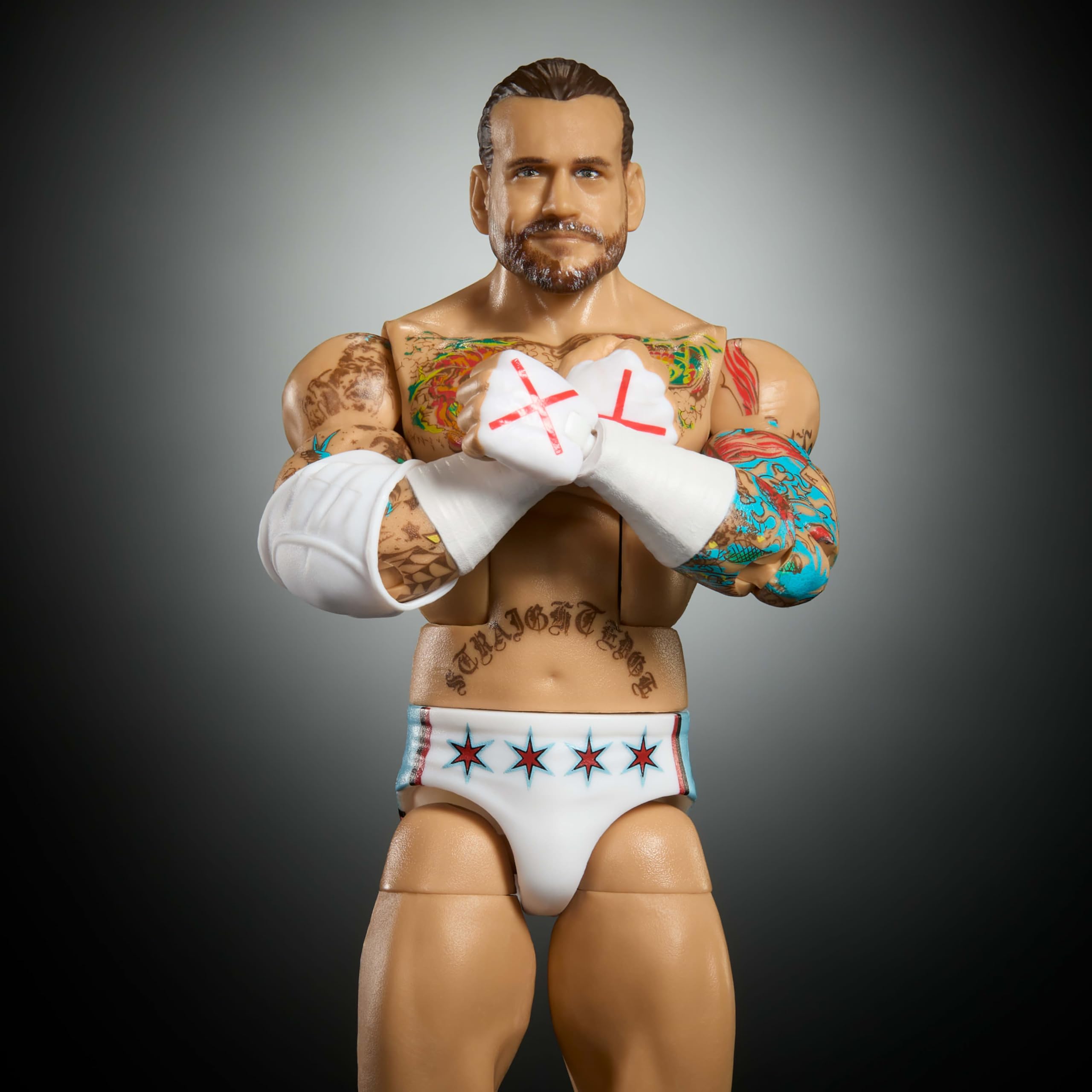 WWE Mattel Elite figure interchangeable hands for varied poses and play.