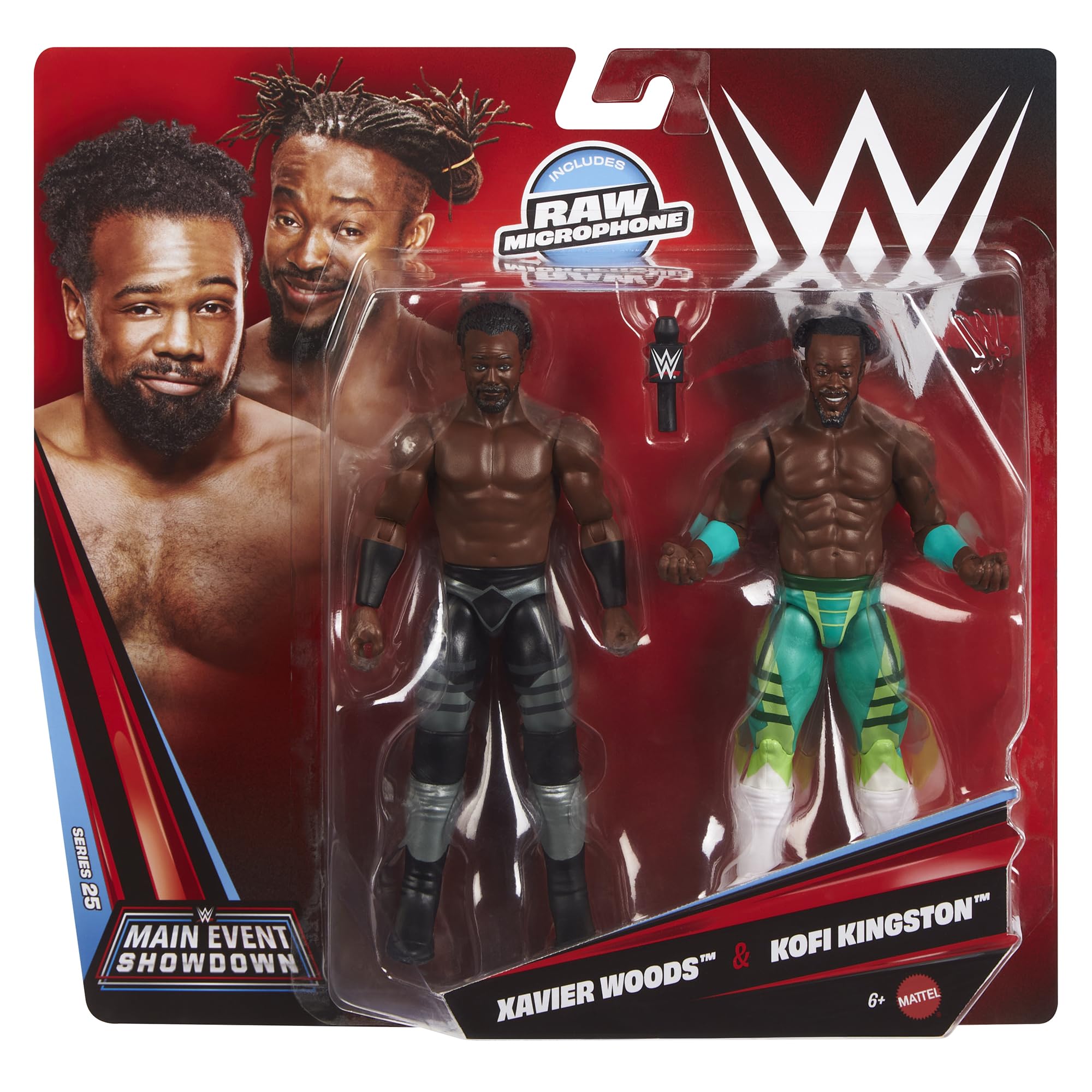 WWE New Day 2-Pack front view featuring Xavier Woods and Kofi Kingston for action play