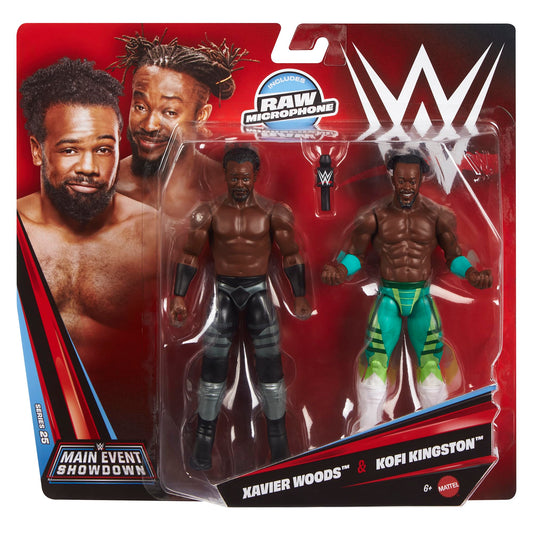 WWE New Day 2-Pack front view featuring Xavier Woods and Kofi Kingston for action play