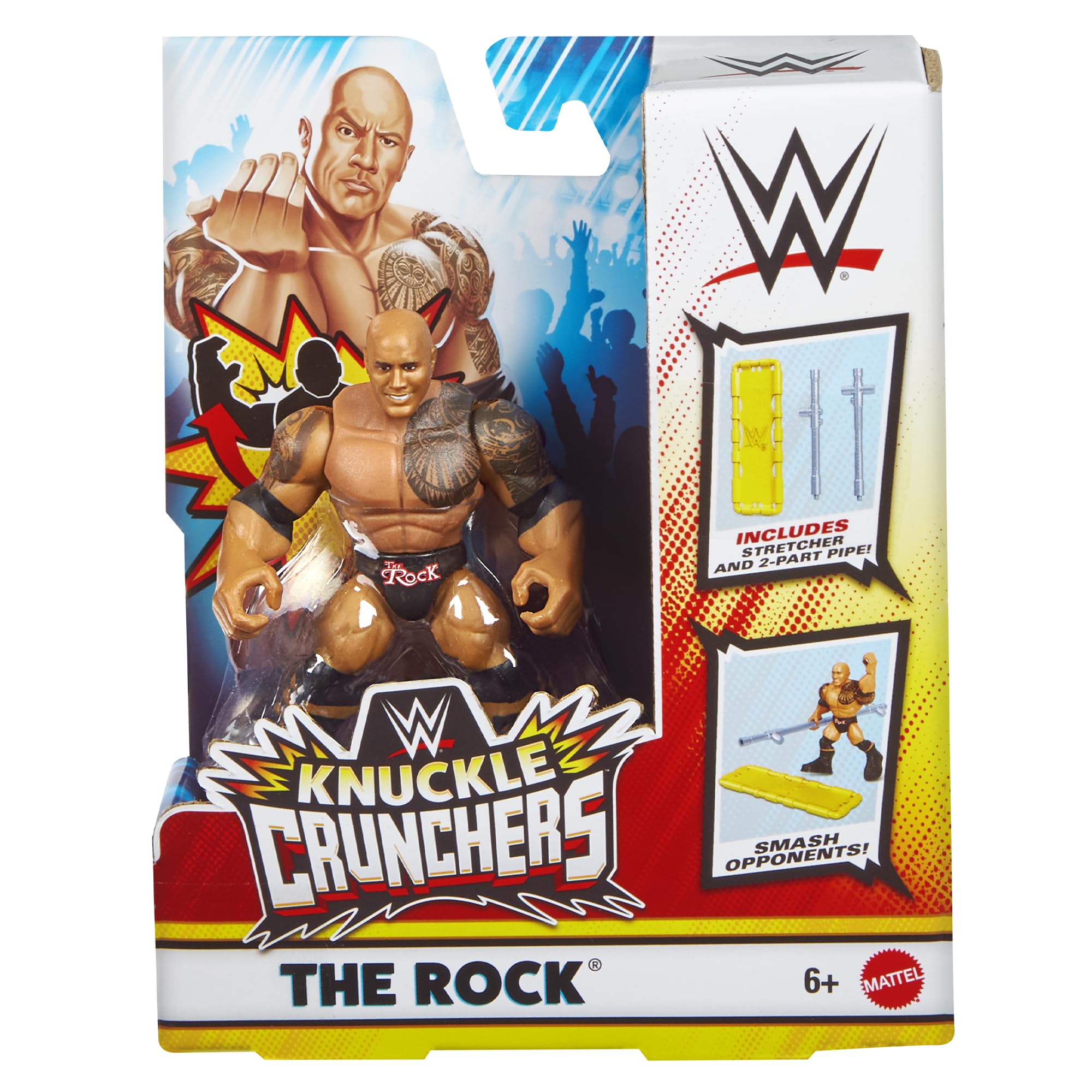 WWE The Rock Knuckle Crunchers 8 front view with stretcher, ideal for imaginative wrestling play