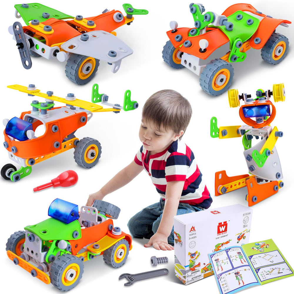 W WISE BLOCK 164-pcs building set laid out for imaginative play and early engineering exploration.