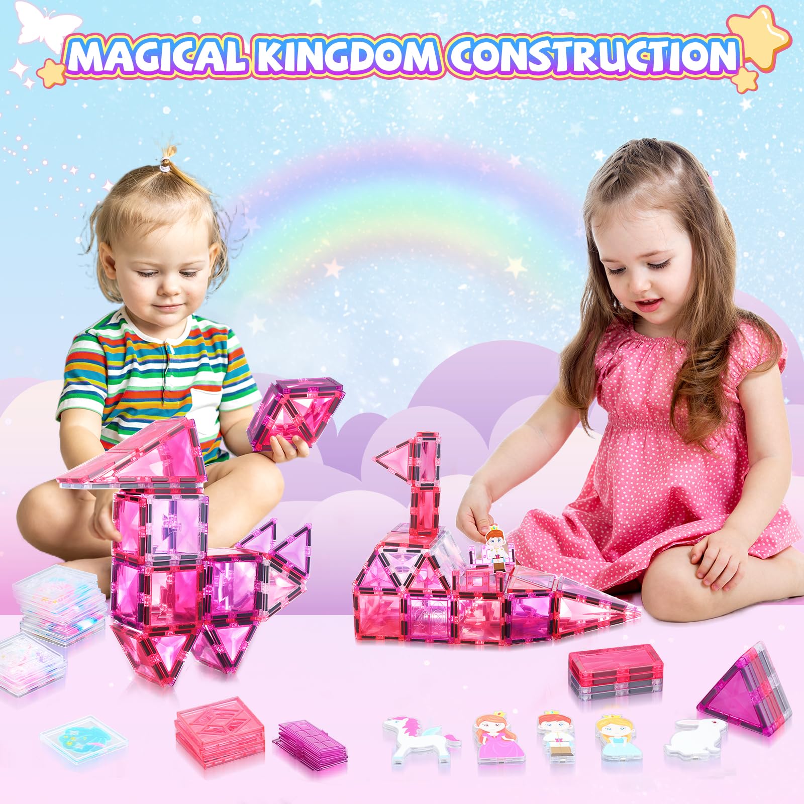 W WISE BLOCK princess magnetic tiles ideal for creative castle building.