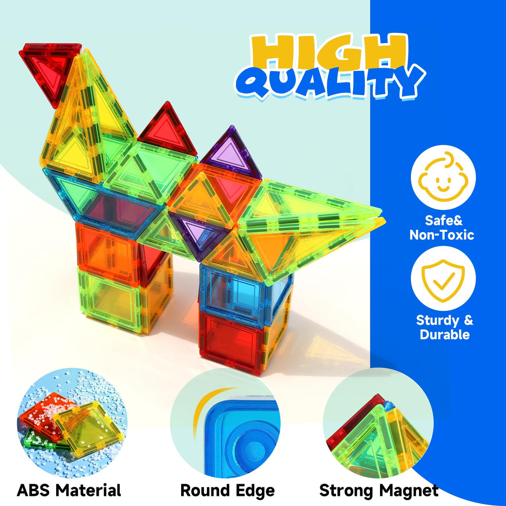 Family time grows through building with magnetic tiles that foster shared problem-solving.