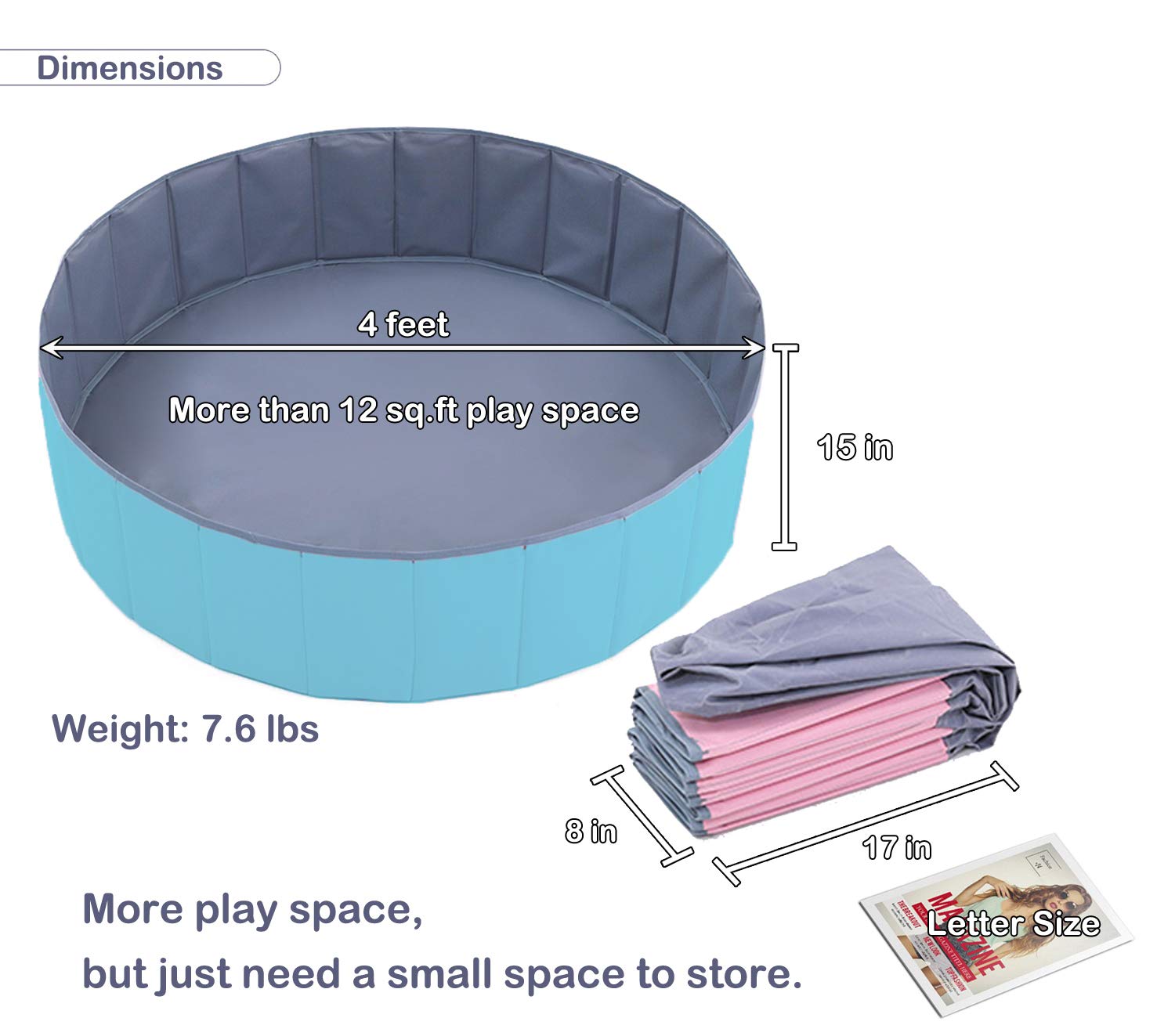 WWS ball pit with 48-inch diameter play space highlighted for ample room