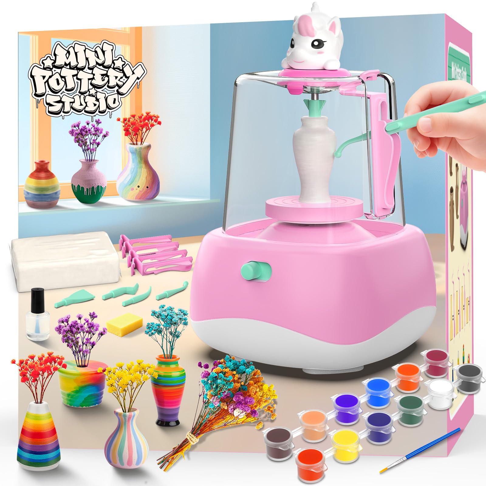Wwzzey mini pottery wheel pink turntable for kids sparks creative play at home