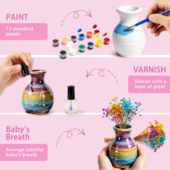 Wwzzey paint kit with 12 colors and brushes enhances vibrant pottery designs