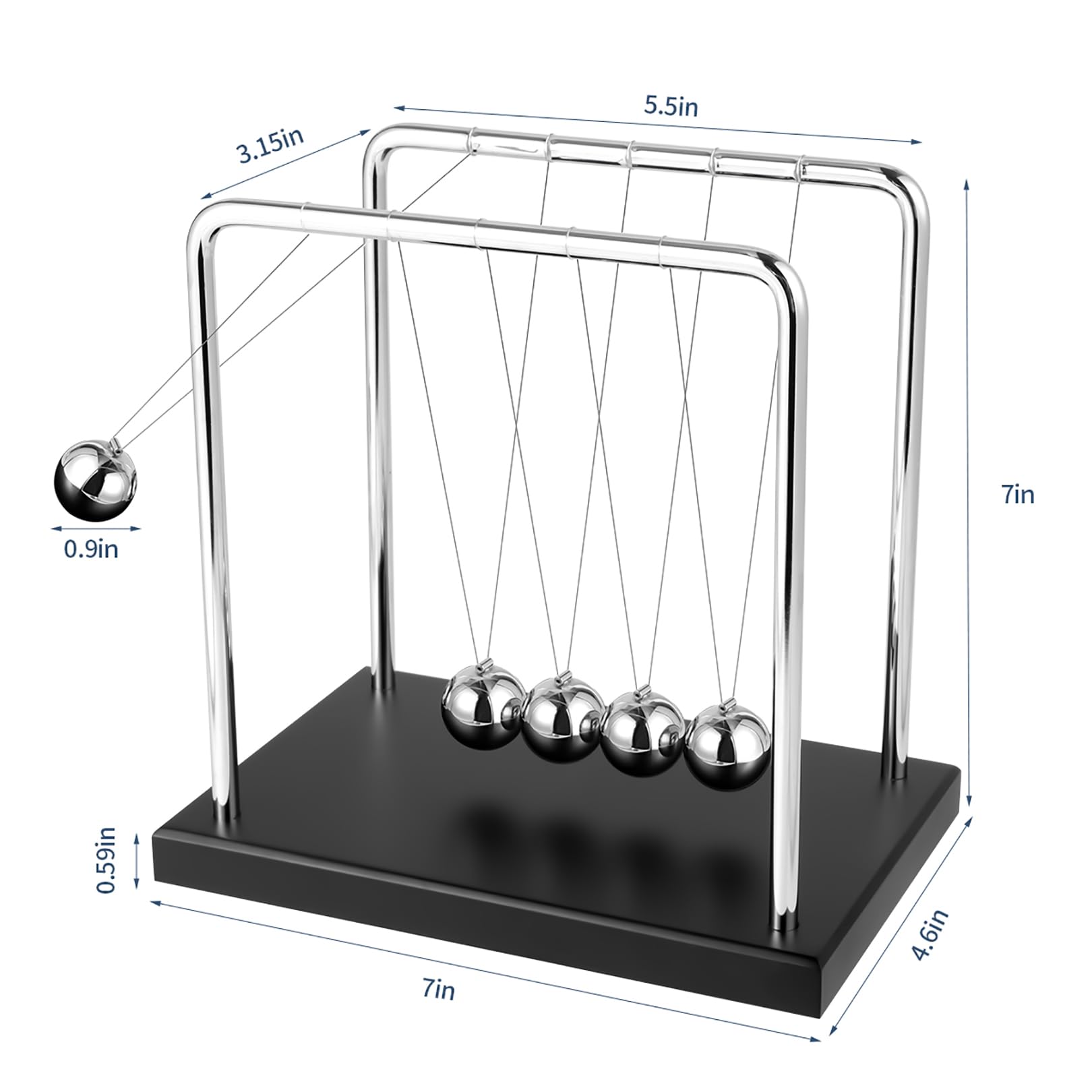 WXBRMCRY Newton's cradle desk toy showing energy transfer between beads.
