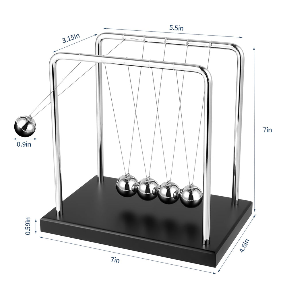 WXBRMCRY Newton's cradle desk toy showing energy transfer between beads.