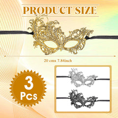 WY LIGHTING LEVEL 3-Pieces Masquerade Mask in gold lace, ideal for Mardi Gras celebrations.