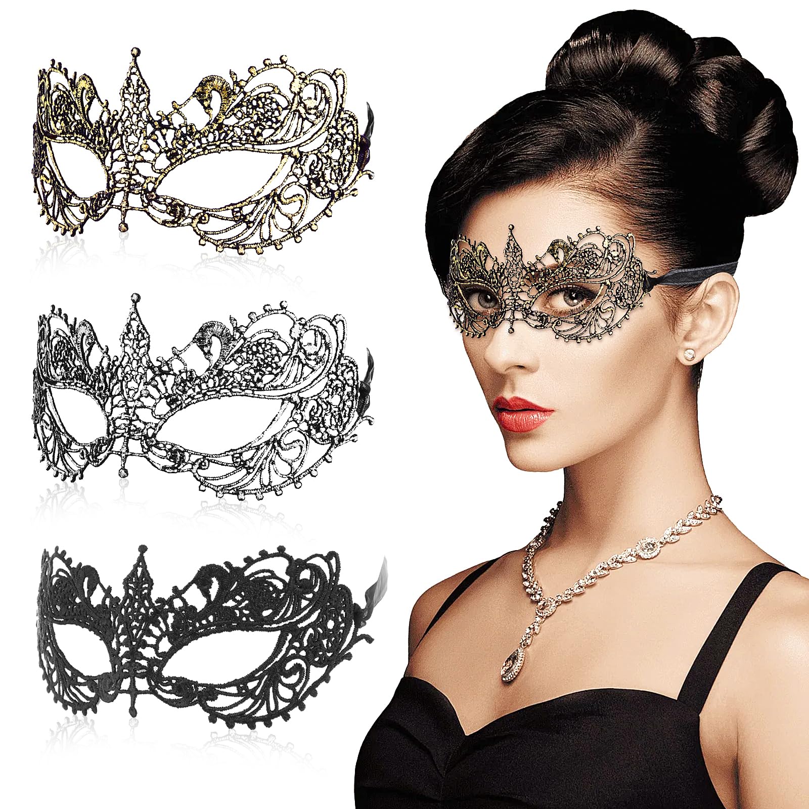 Wy Lighting Level black lace masquerade mask for elegant ballroom events