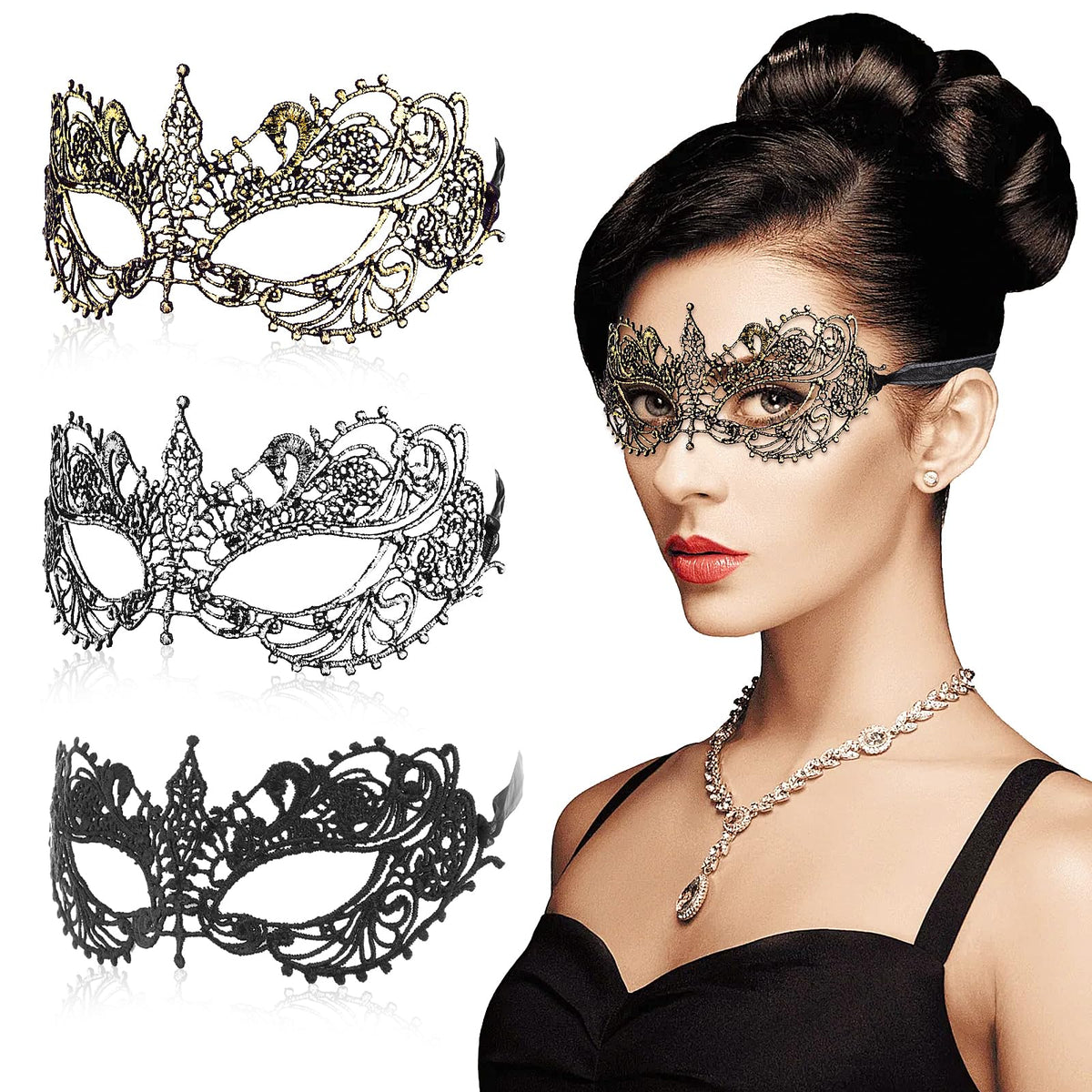 Wy Lighting Level black lace masquerade mask for elegant ballroom events