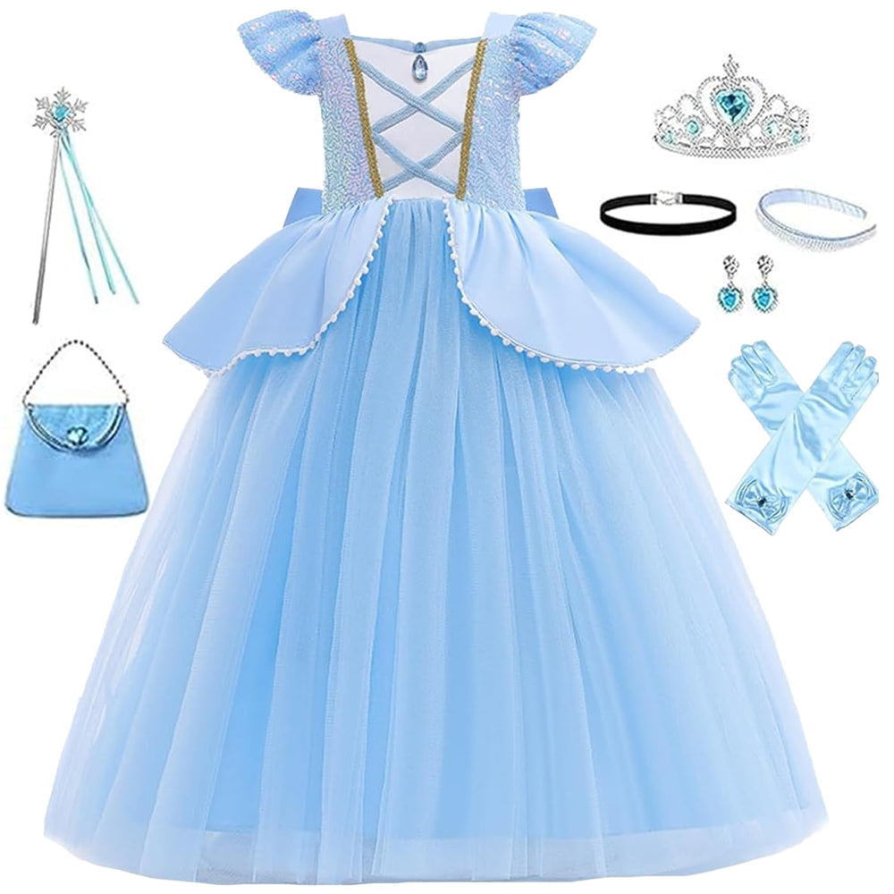 WYB blue princess dress front view for imaginative play and photos.