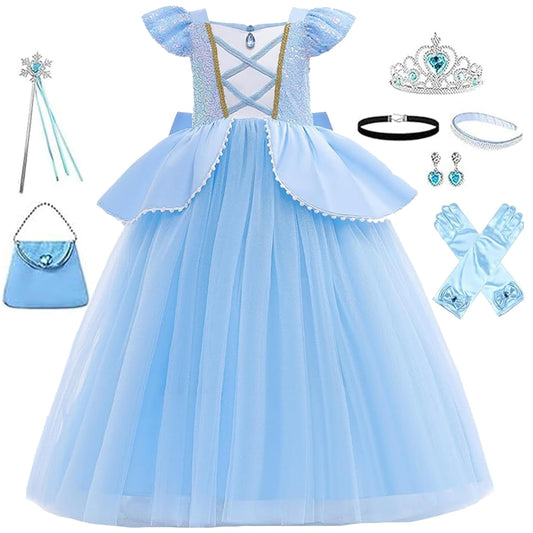 WYB blue princess dress front view for imaginative play and photos.