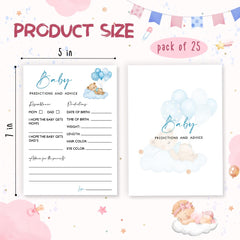Wybgno blue bear and balloon shower game cards, festive design for a baby boy.