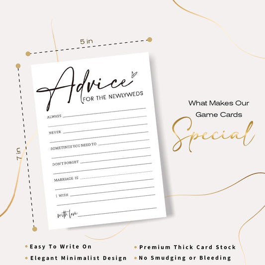 Wybgno bridal shower advice card laid out for writing memories and tips.