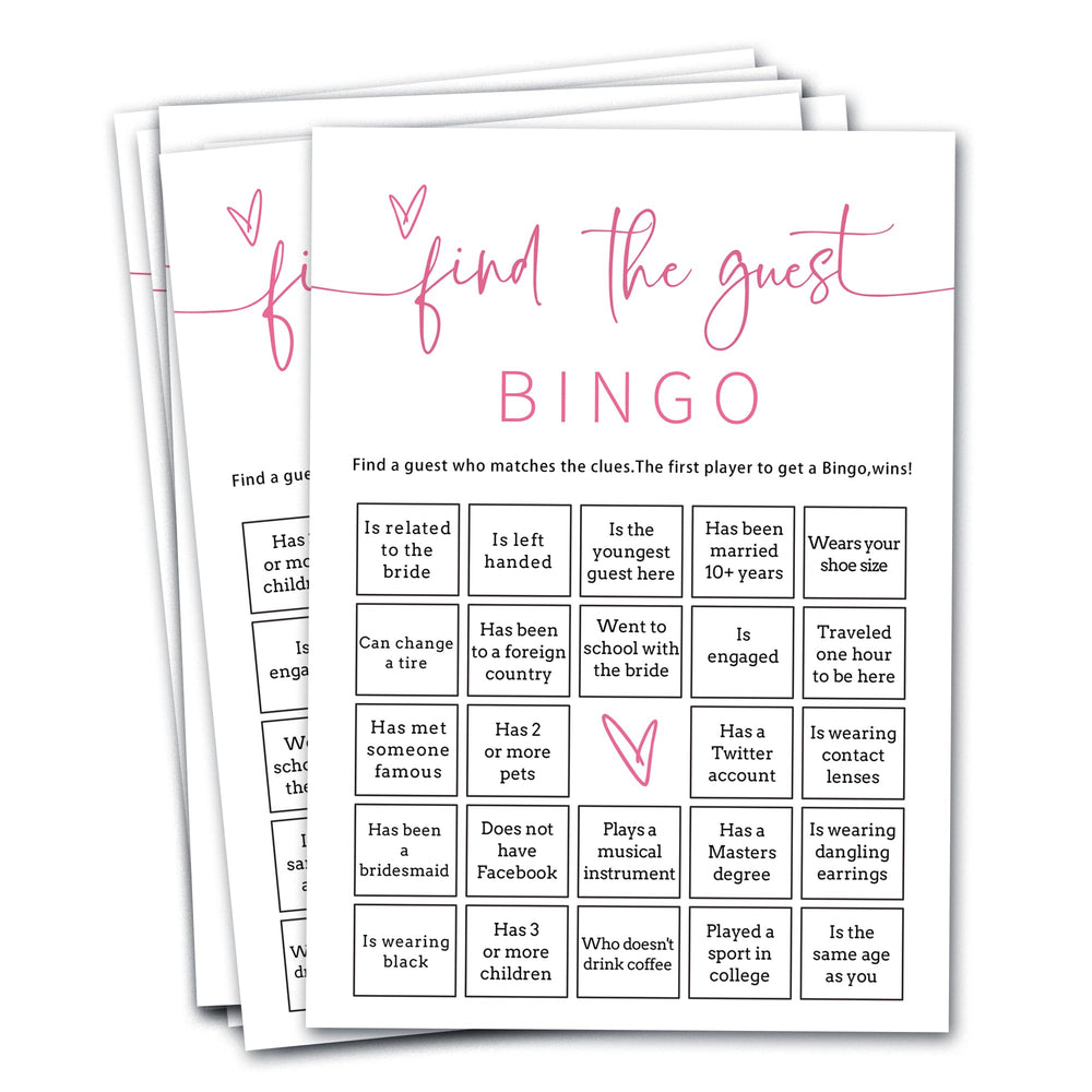 Wybgno bridal shower bingo cards in pink, 5x7 inches, for easy writing and play.