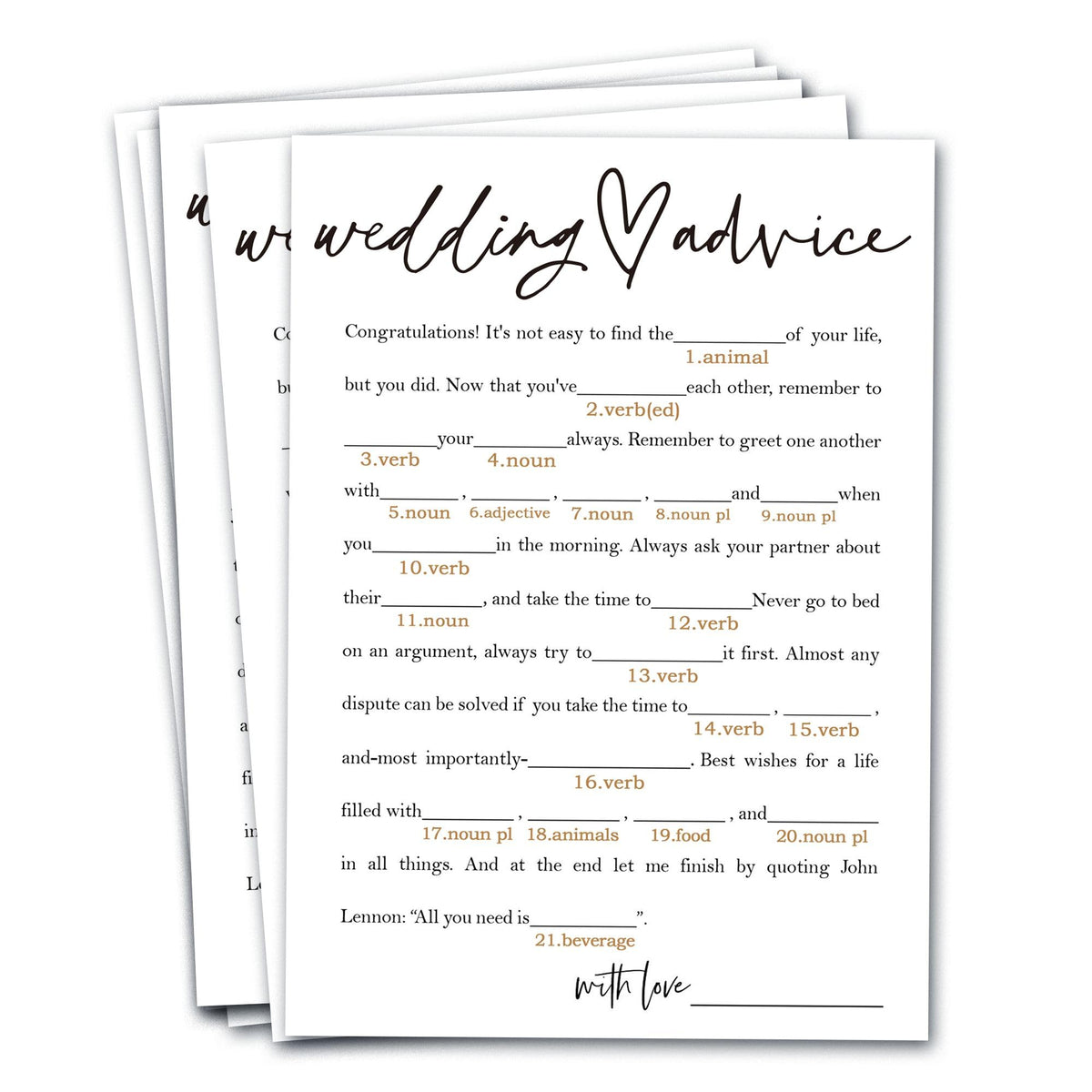 Wybgno bridal shower game card closeup with smooth coating ideal for quick notes.