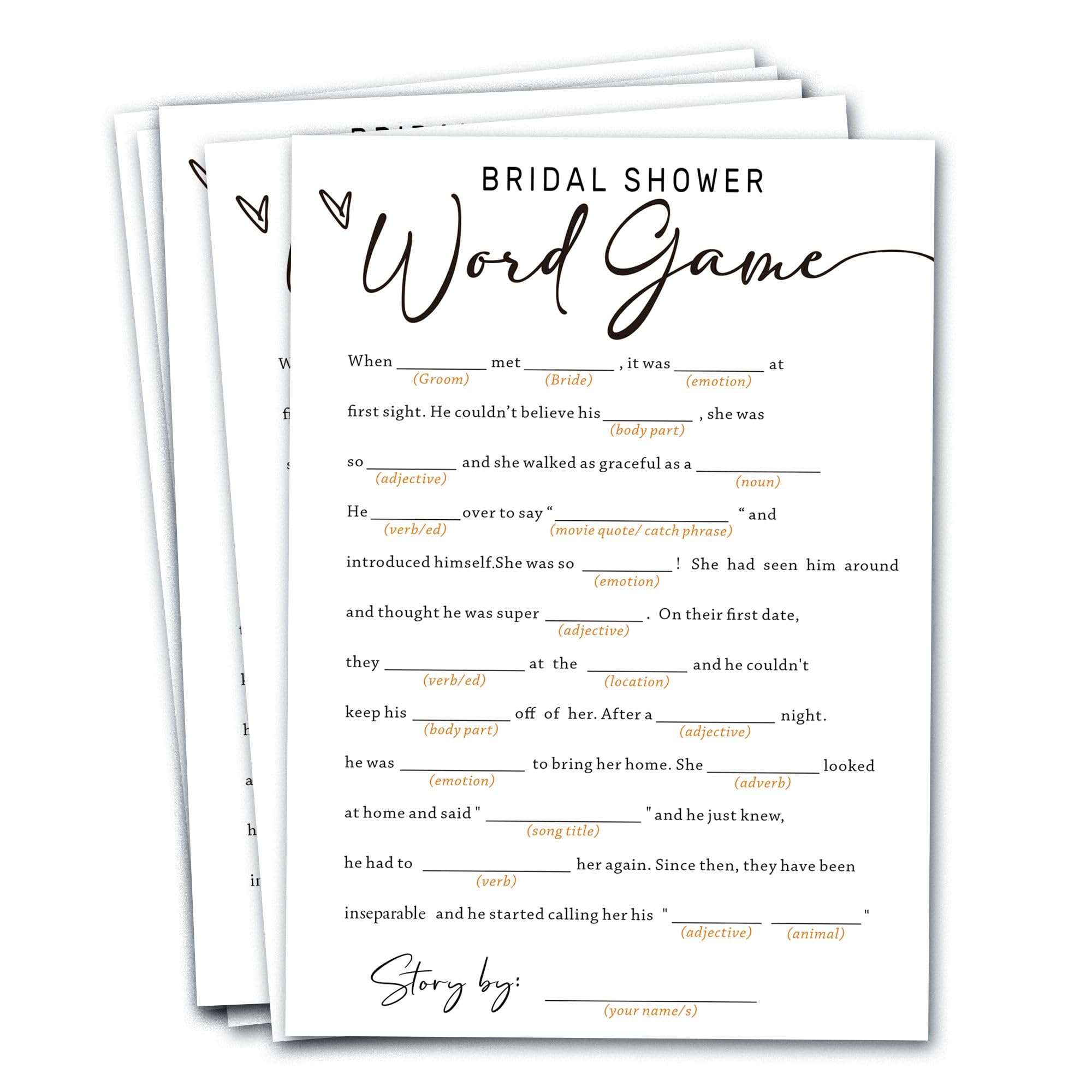 Wybgno bridal shower game cards in 5x7 size for guest engagement.