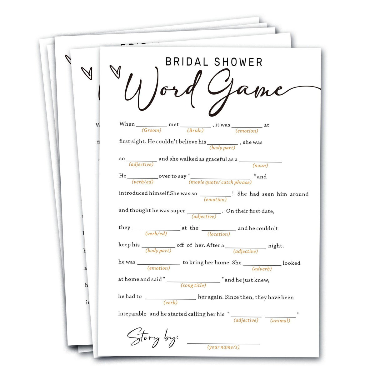 Wybgno bridal shower game cards in 5x7 size for guest engagement.
