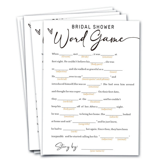 Wybgno bridal shower game cards in 5x7 size for guest engagement.
