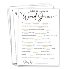 Wybgno bridal shower game cards in 5x7 size for guest engagement.